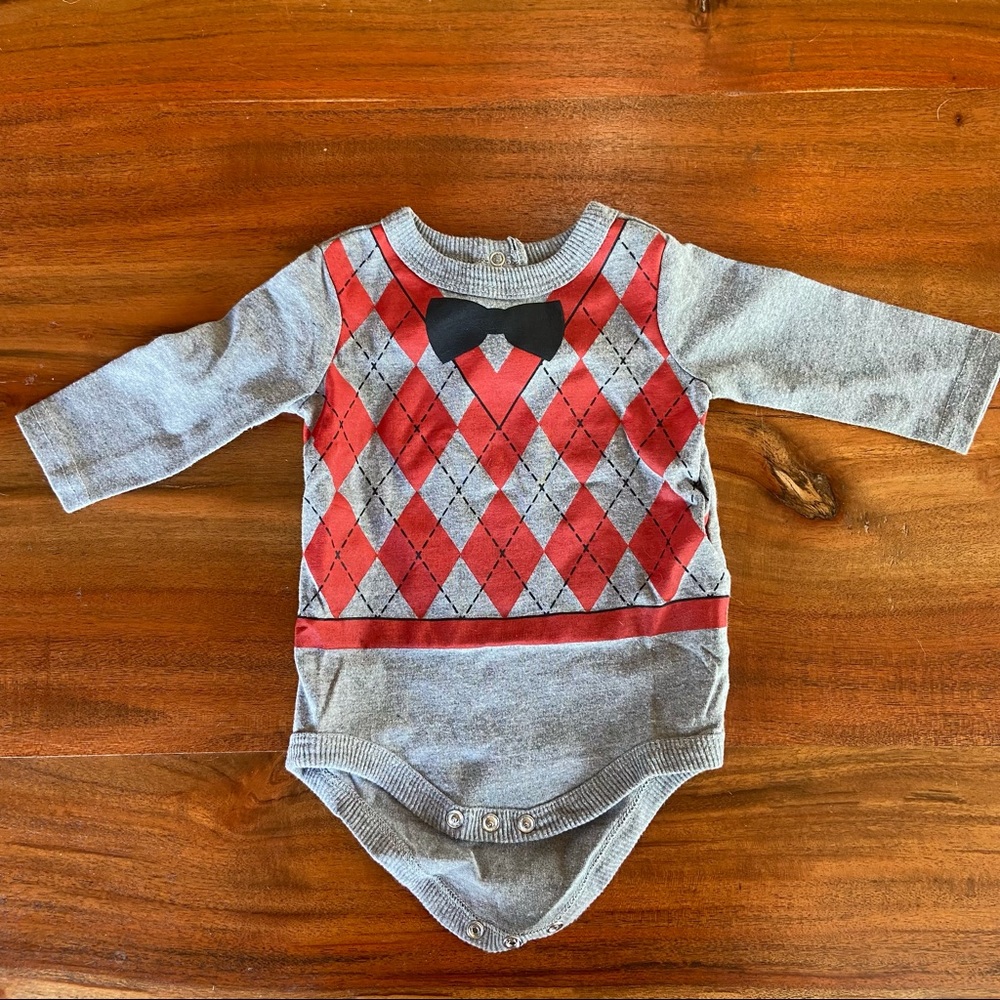 Circo 3m Long Sleeve Argyle Bowtie Onesie
